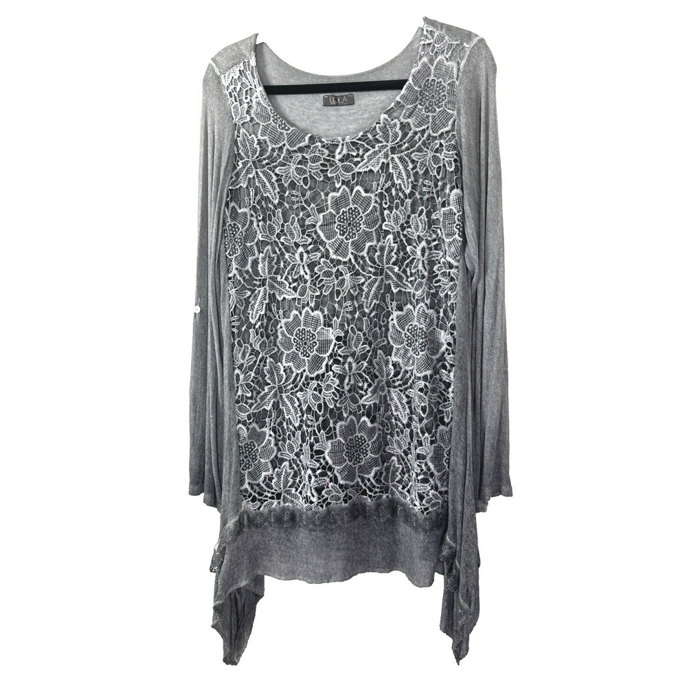 Lola Crochet Embroidered Asymmetric Top Large Lagenlook Boho Fairy Grunge Italy
